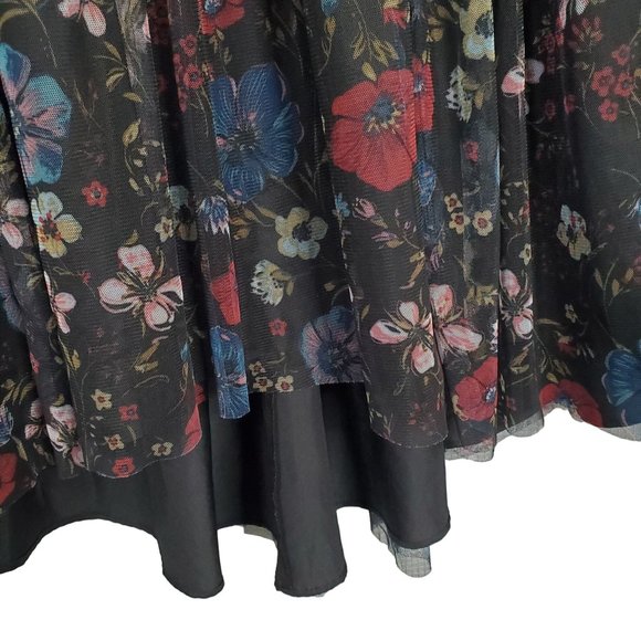 Lauren Conrad x Disney Size 10 Dress Tulle Overlay Fit Flare Midi Hi Lo Floral - Picture 12 of 15